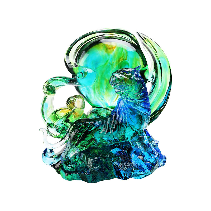 Sinivihreä läpinäkyvä kristallilasitiikerikoristeet