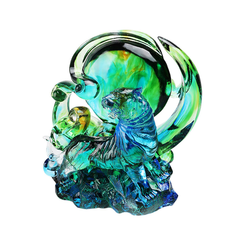 Sinivihreä läpinäkyvä kristallilasitiikerikoristeet