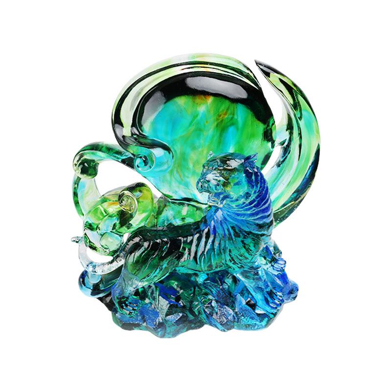 Sinivihreä läpinäkyvä kristallilasitiikerikoristeet