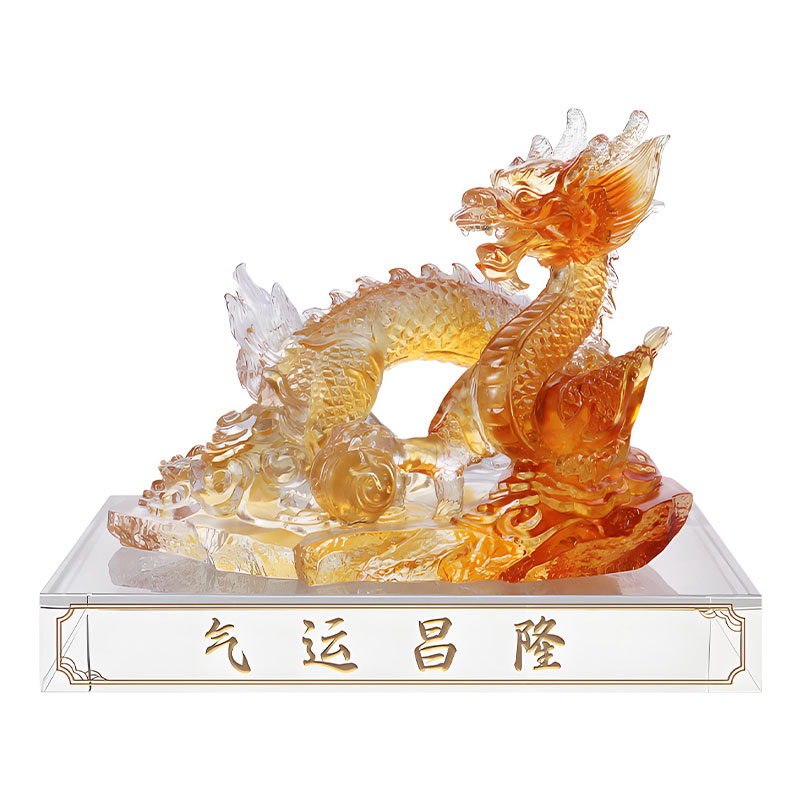 Prosperous Fortune- Vaalean keltainen liuli kristalli lohikäärme koristeena