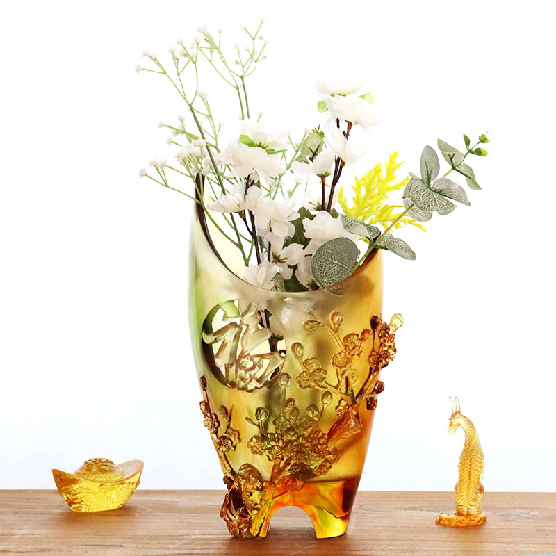 Kodinkoristeet Luumun kukka veistetty design meripihkan lasimaljakko