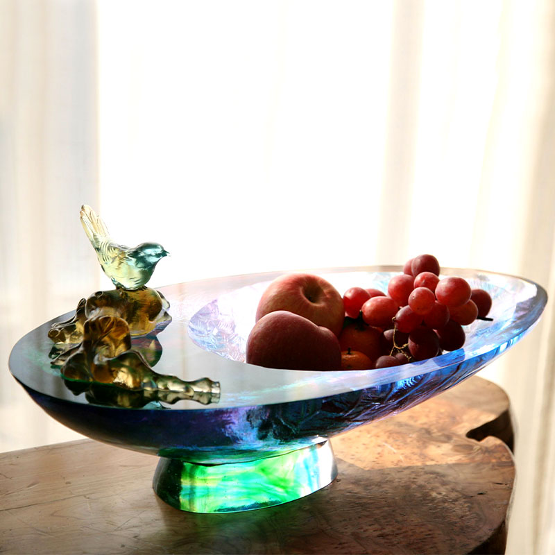 Kristallilasi hedelmäkulho lintukoristeella