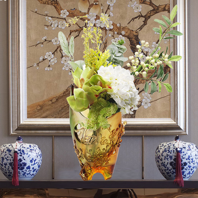 Kodinkoristeet Luumun kukka veistetty design meripihkan lasimaljakko