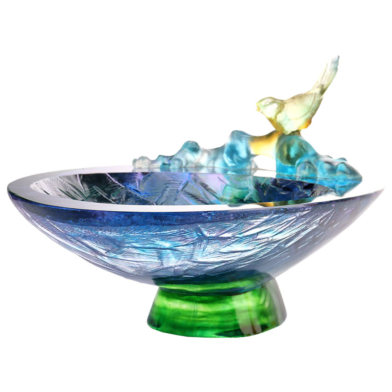 Kristallilasi hedelmäkulho lintukoristeella