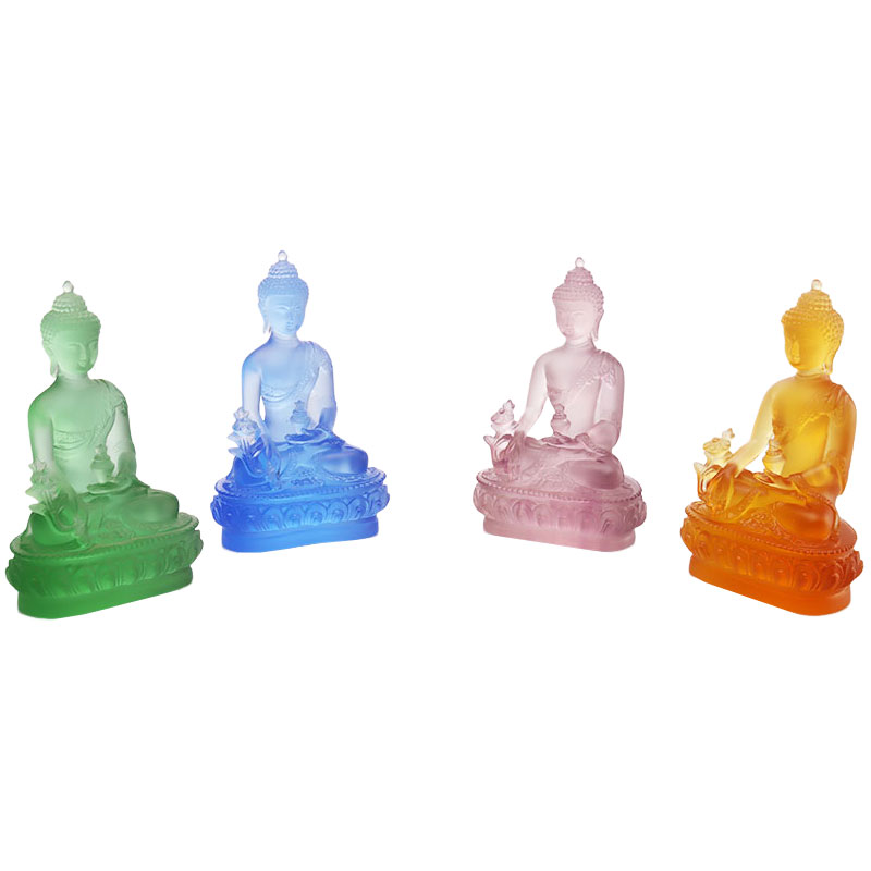 Värikäs Liuli Crystal Medicine Buddha -patsas