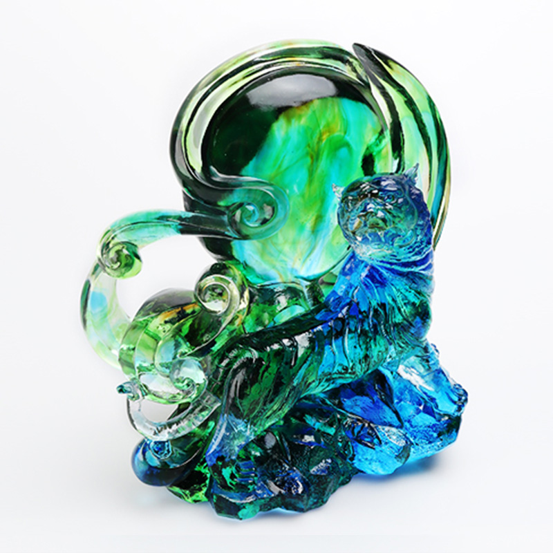 Sinivihreä läpinäkyvä kristallilasitiikerikoristeet