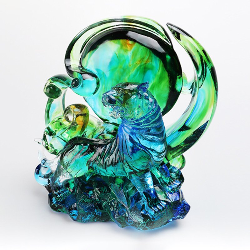 Sinivihreä läpinäkyvä kristallilasitiikerikoristeet